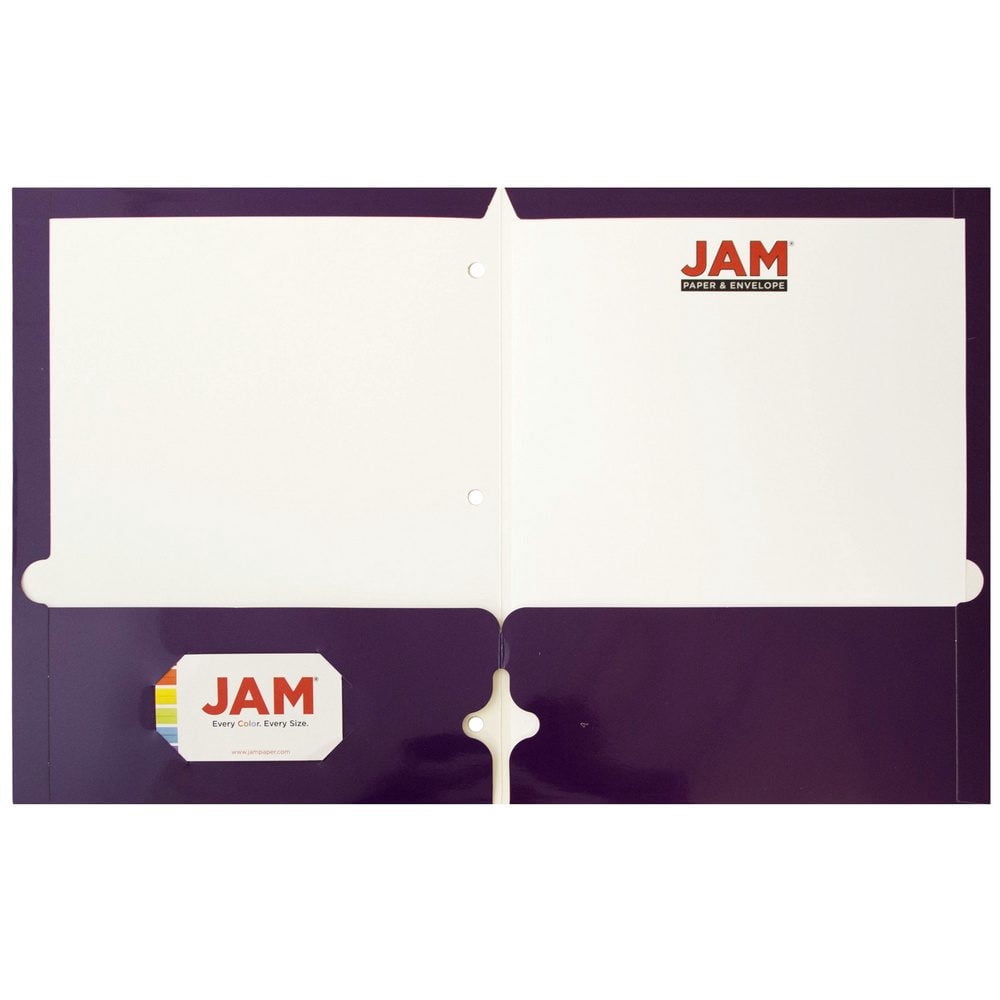 JAM Paper Glossy 3 Hole Punch Folders, Purple, 50/Pack