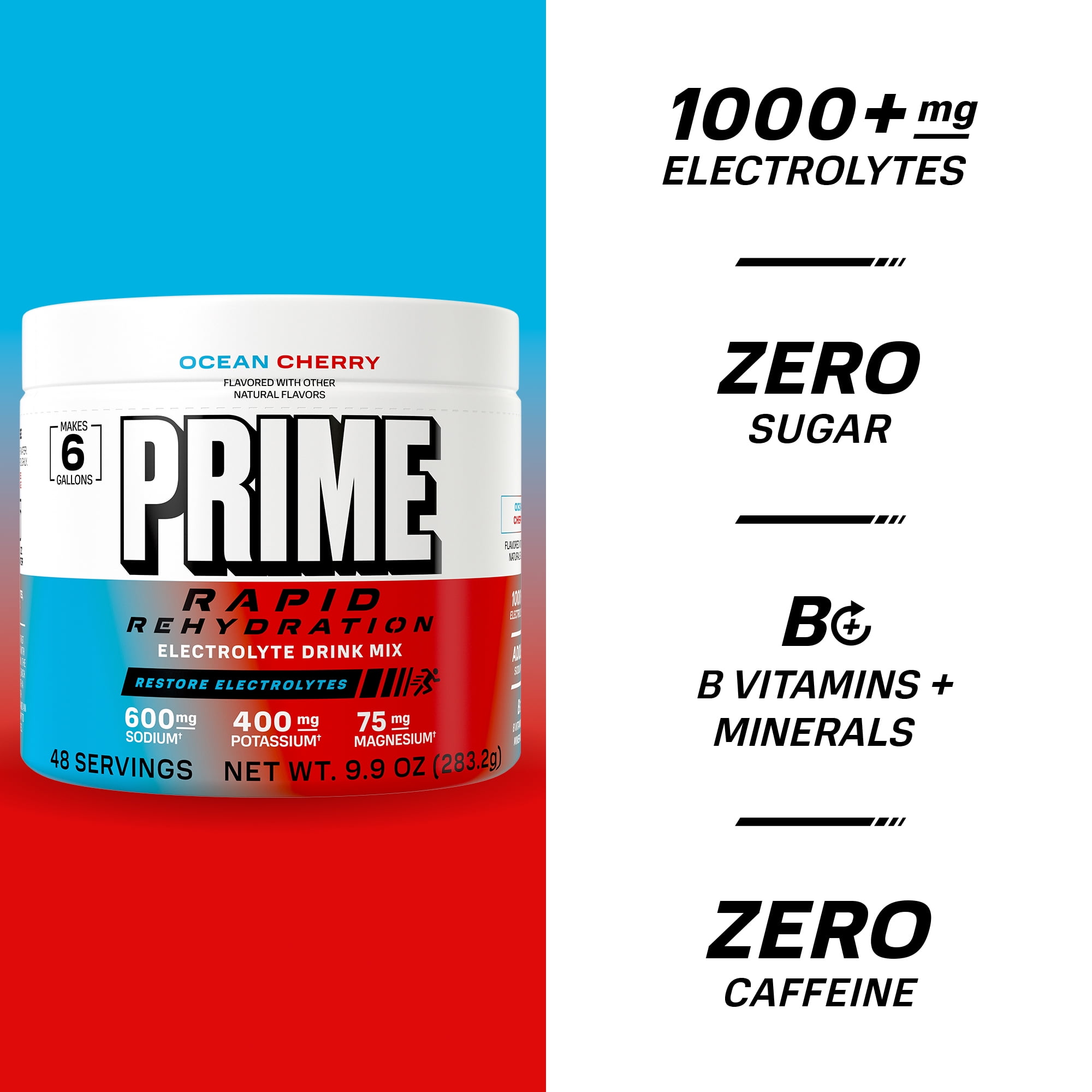 Prime Rapid Rehydration Powder, Ocean Cherry, 48 srv, Tub