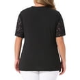 thumbnail image 3 of Agnes Orinda Women's Plus Size V Neck Short Sleeve Elegant Lace Ribbed Knit Summer Tunic Blouse 2X Black, 3 of 6
