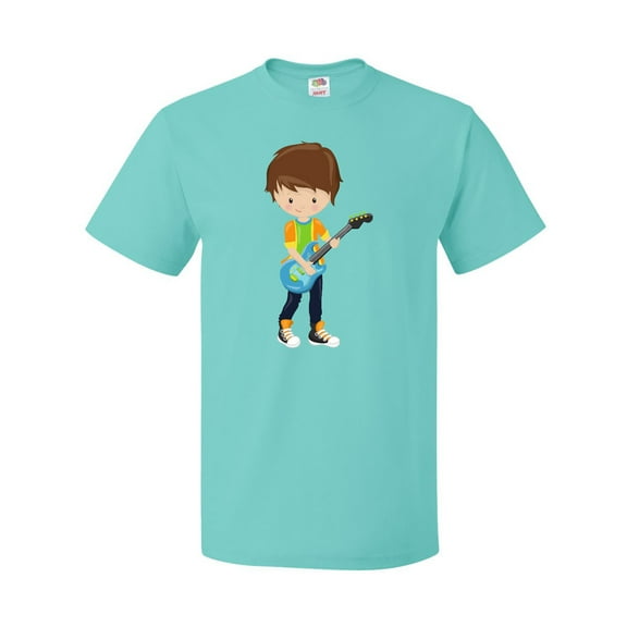 Inktastic Rock Boy, Brown Hair, Boy Playing Guitar In Band T-Shirt