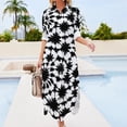 thumbnail image 2 of 2024 White Black Tie Dye Casual Dress Abstract Flower Streetwear Dresses Long Sleeve Modern Lady V Neck Design Oversize Chiffon Dress, 2 of 6