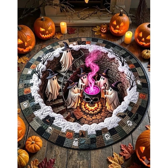 3D Halloween Rugs, 3D Rugs Optical Illusion Halloween, Creepy Visual Illusion Floor Carpet, Non‑Slip Washable Area Rug, Halloween Themed Decor Mat for Entryway Bedroom Holiday Party Decoration
