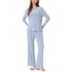 thumbnail image 2 of Conjunto de pijamas para mujer INSPIRE CHIC, con cuello redondo, de manga larga, ropa de dormir suave, PJs de descanso con bolsillo, XS, azul, 2 of 6