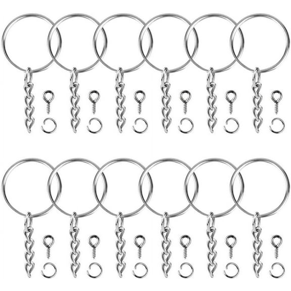 100Pcs Keychain Rings with Chain and 100 Pcs Screw Eye Pins Bulk for Crafts