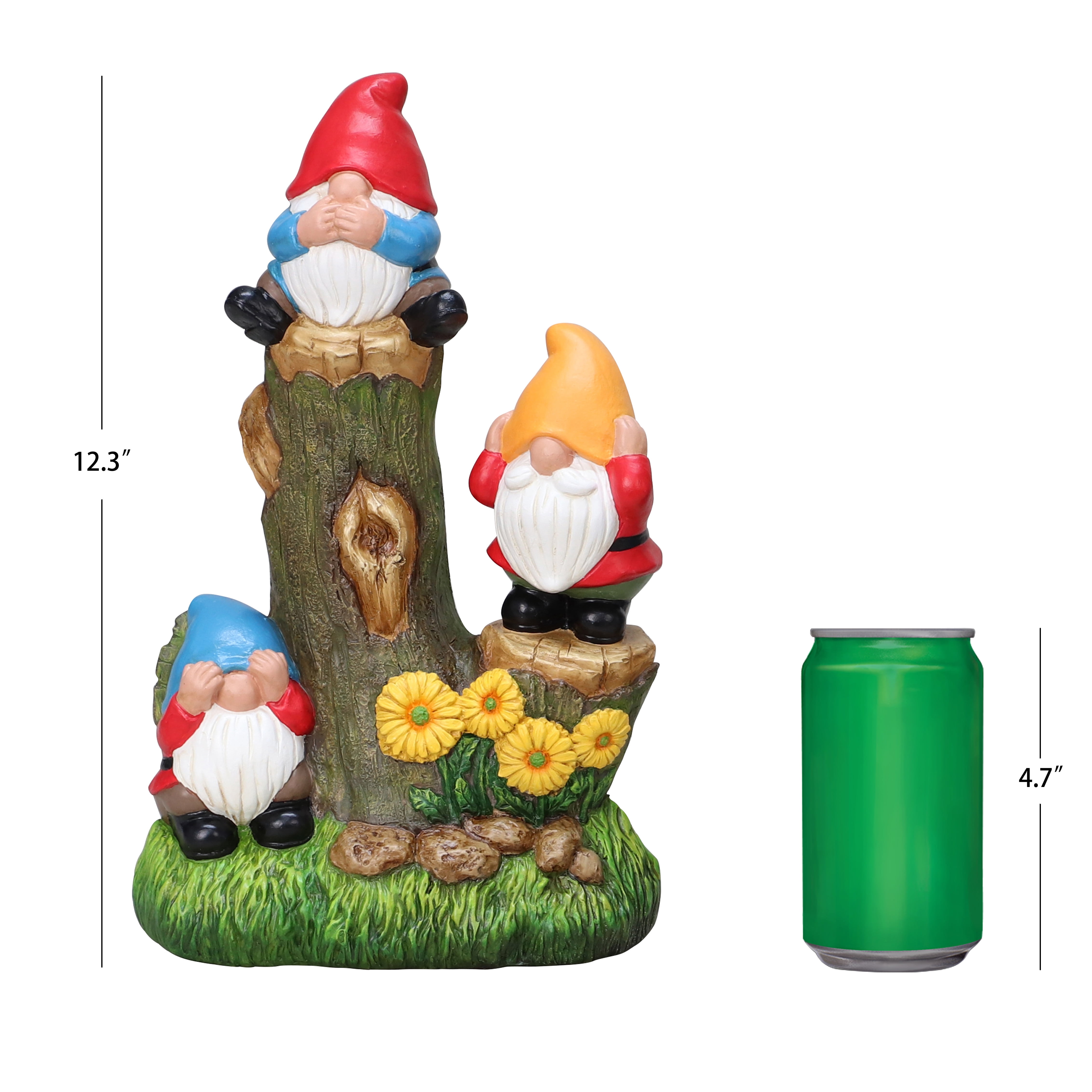 Mainstays Outdoor Three Gnomes on Log Statue 7.5 in L x 4.8 in W x 12.3 in H