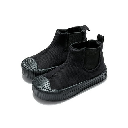 

SIMANLAN Kids Winter Boots Canvas Ankle Boot Soft Sole Chelsea Booties Outdoor Lightweight Shoes Casual Plush Lined Warm Bootie Black 11C