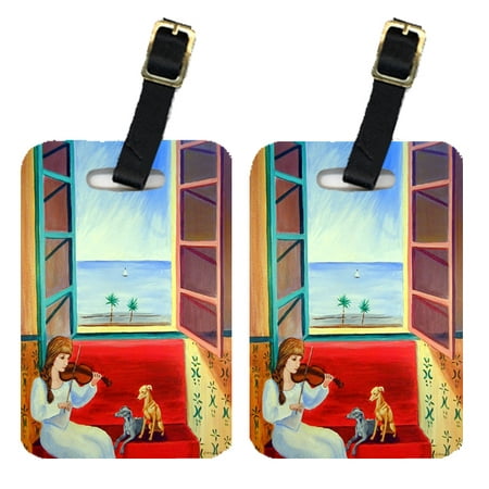 Pair of 2 Italian Greyhounds with Mom and Violin Luggage Tags