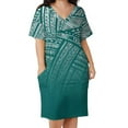 thumbnail image 3 of Summer V-Neck Short-Sleeved Dress Home Loose Skirt Polynesian Vintage Pattern Design Pocket Dress Party Dress, 3 of 6