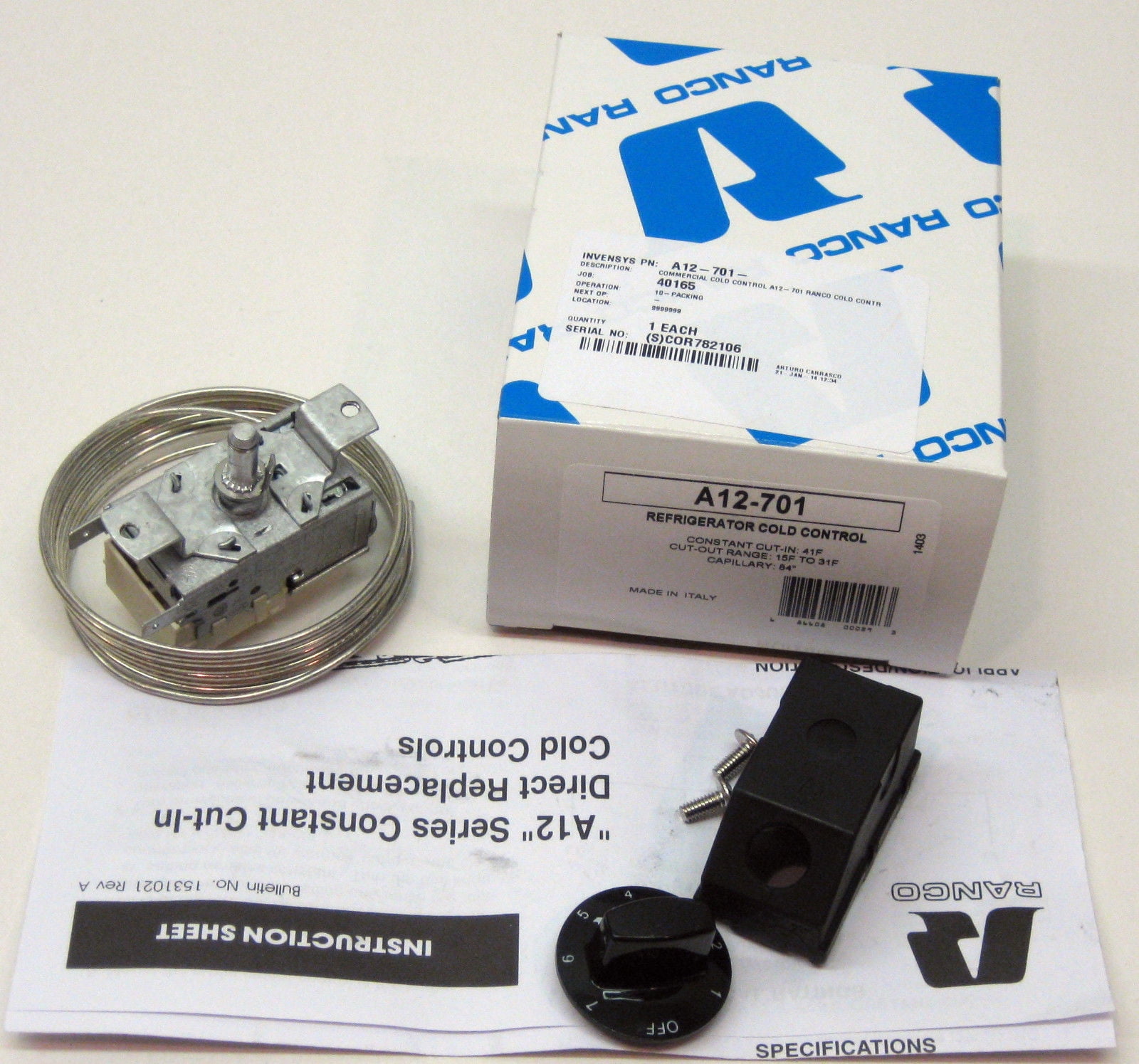 A12701 Ranco Commecial Temperature Cold Control for Refrigerator Bay