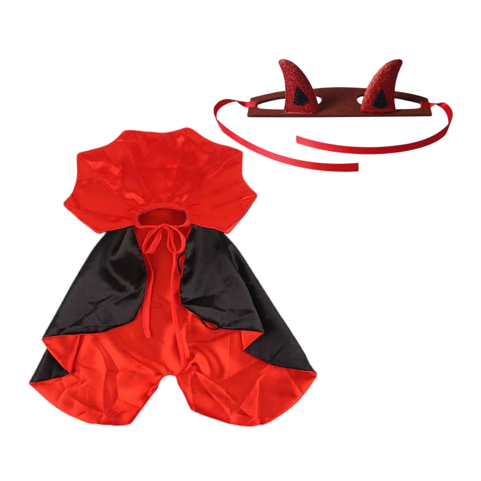 Pet Halloween Vampire Costume, 2 Pieces Witch Wizard Cosplay Outfit, Black Red Purple Cloak with Devil Horn Headband for Small Dogs Cats Puppy Kitten