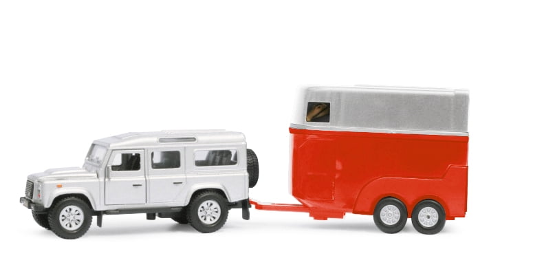 Kids Globe Die Cast Metal Land Rover Defender with Horse Trailer Landrover toy 