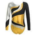 thumbnail image 6 of YONGHS Kids Girls Long Sleeve Gymnastic Ballet Dance Leotard Shiny Color Patchwork Bodysuit Gold 10, 6 of 6