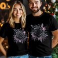 thumbnail image 3 of Camisetas casuales de manga corta con estampado de flores negras en acuarela para hombre. Camisetas gráficas., 3 of 8