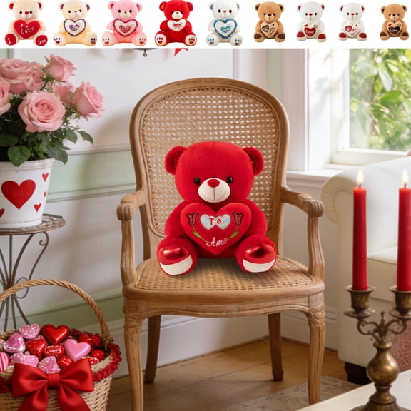 Cute Heart Plush Bear Doll - Adorable Soft Cuddly Easter Toy for Birthday Gift & Anniversary Surprise, Romantic Present, Perfect Year of The Horse, Easter Sweetheart Gift, I