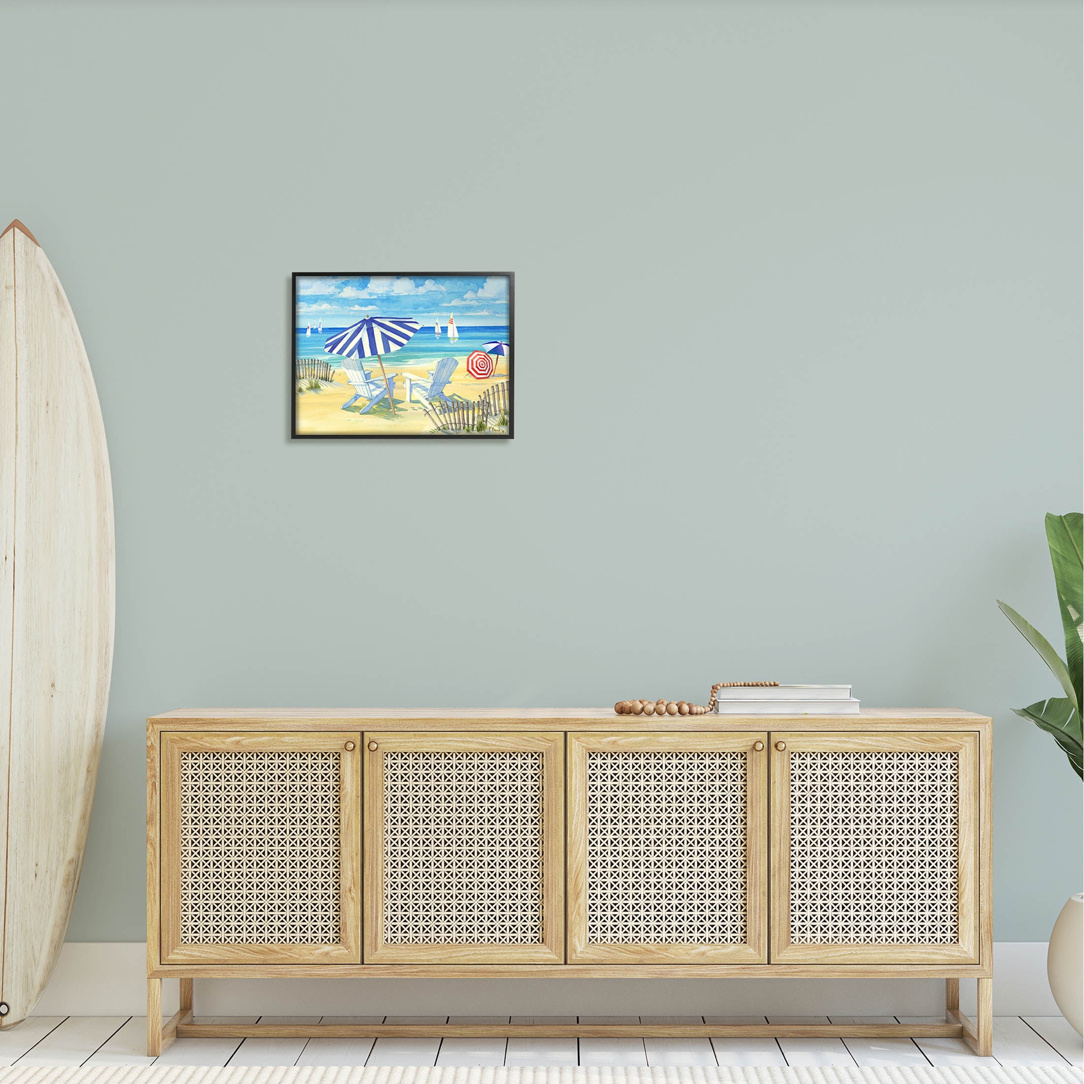 Stupell Industries Summer Sun Sailboat Chairs Painting Black Framed Art Print Wall Art, Design by Paul Brent