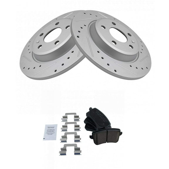 TRQ Rear Performance Drilled Slotted Coated Brake Rotor & Posi Ceramic Pad Kit