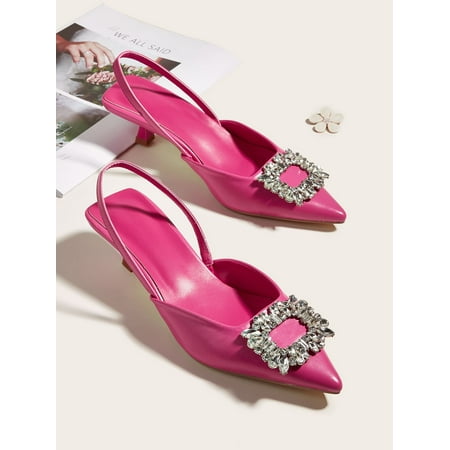 

Rhinestone Decor Point Toe Heeled Slingback Pumps Women‘s Footwear