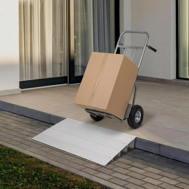 Historyli Rampa de aluminio de 4 segmentos para puertas,rampa portátil para silla de ruedas,rampa de entrada antideslizante para scooters de movilidad y andadores,color plateado.