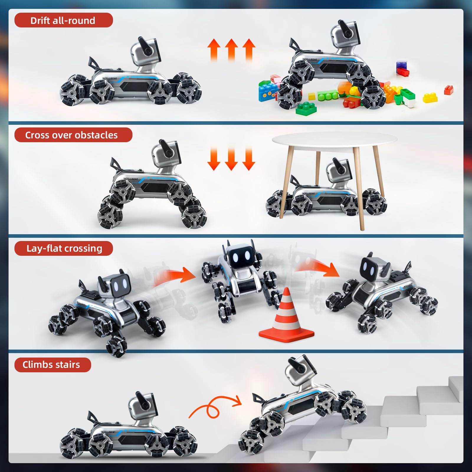 WIDELAND Robot Dog Toys RC Stunt Car for Kids Adults, 8WD Gesture Sensor Remote Control Cars with Light, Music, 2.4Ghz Remote Control Robot, Christmas Birthday Toy for 6+ Kids