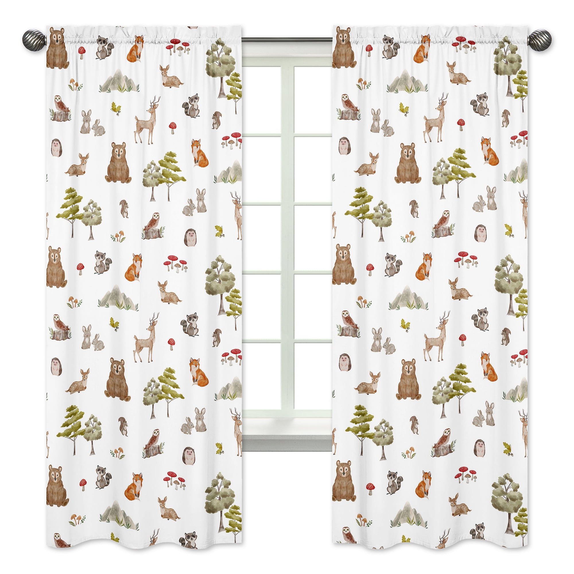 Sweet Jojo Designs Watercolor Woodland Forest Animals Boy Girl Gender Neutral Unisex Semi-Sheer Rod Pocket Curtain Panels Drapes Set 2 Piece