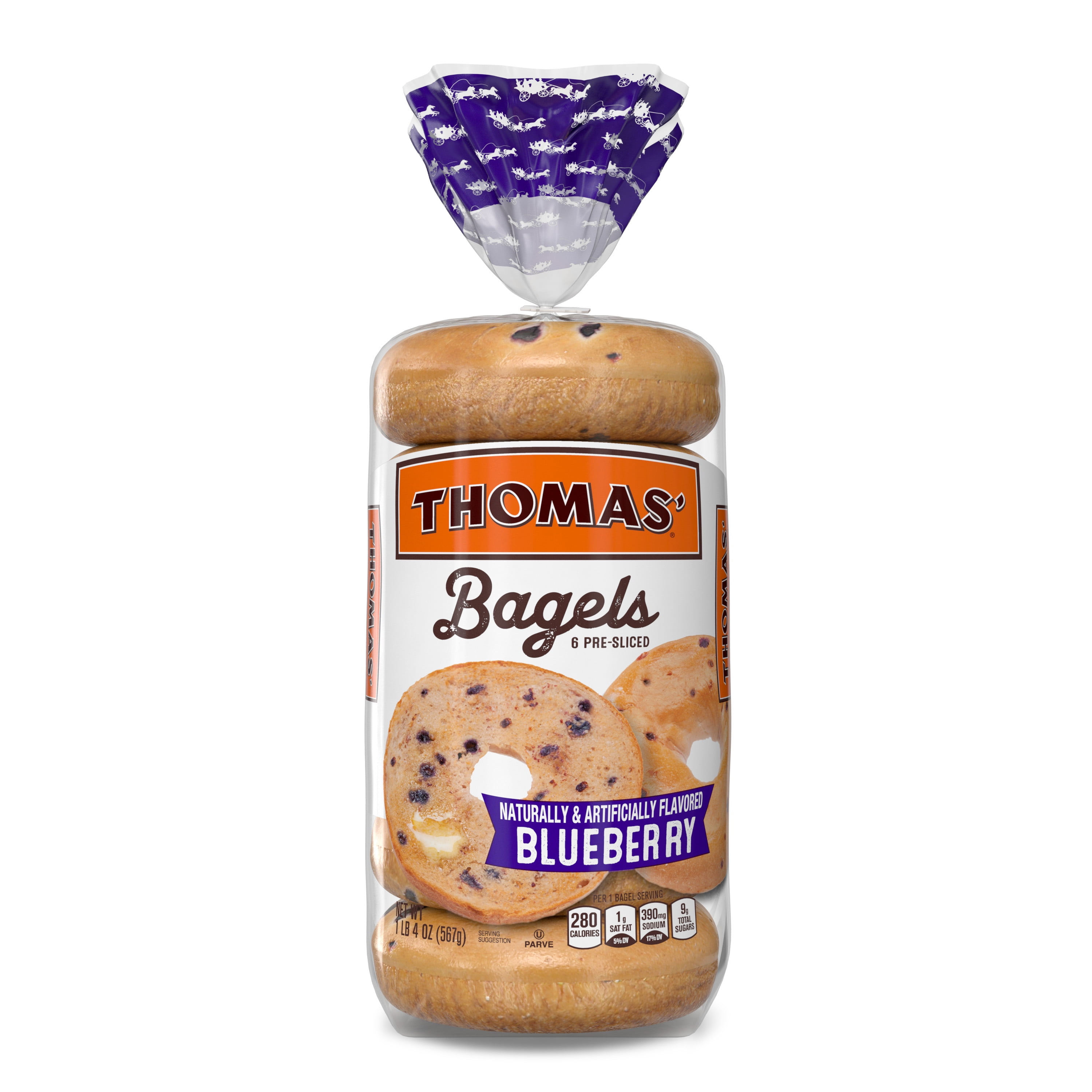 Thomas' Blueberry Pre-Sliced Bagels, 6-Count