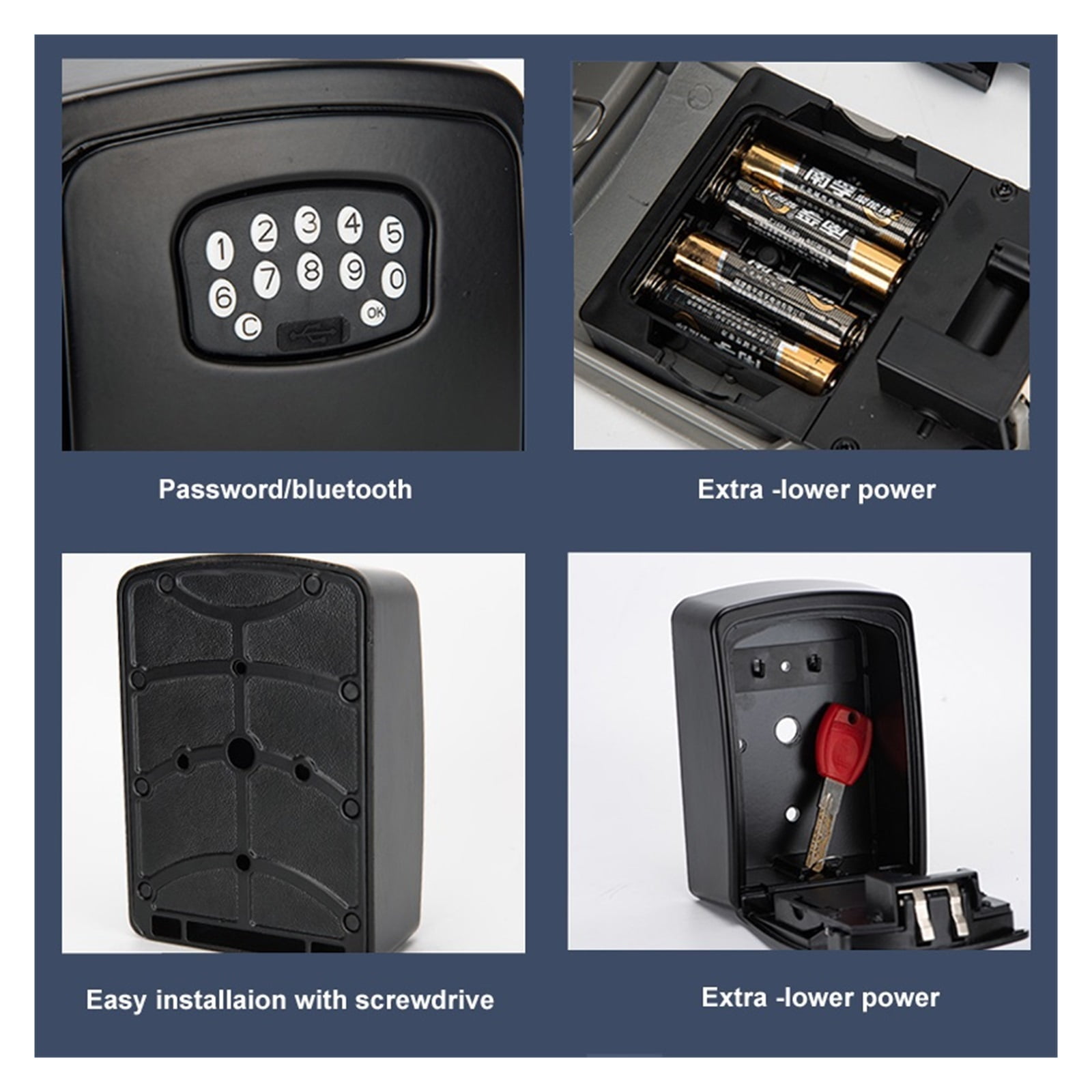 Fingerprint or Password Safe Key Box Bluetooth Storage Lock Box Smart Life App Wall Mount Security Anti-theft Lockbox ,Strong Construction