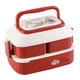 thumbnail image 1 of Cajas de almuerzo de doble capa de estilo japonés con horno microondas, grande, rojo Feliz Sencillez, 1 of 5