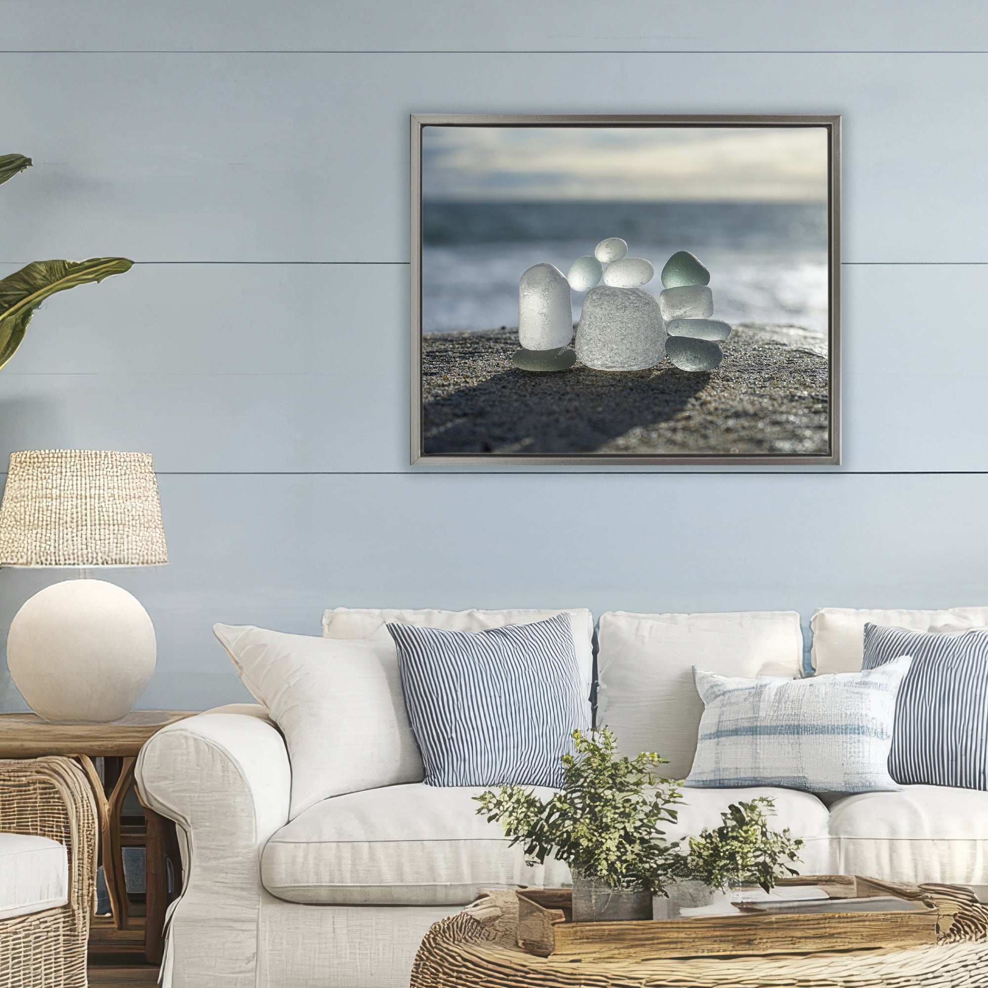 Stupell Industries Balancing Sea Glass Pebbles Gray Framed Floater Canvas Wall Art, design by LMarie Allen