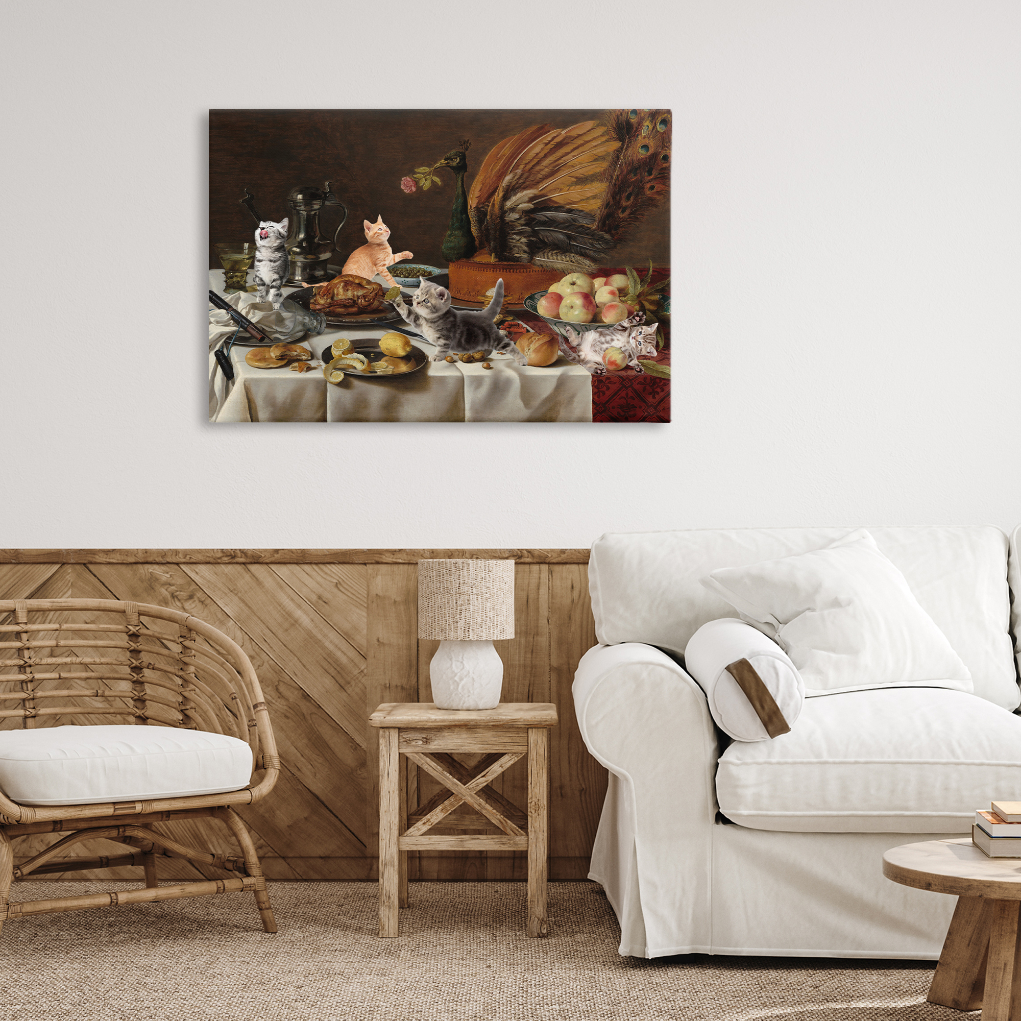 Kittens on Still Life Feast Canvas Wall Art, design by Masters Redux