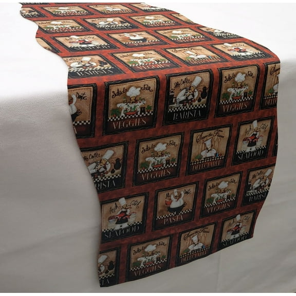 Fat Chefs Table Runner by Penny's Needful Things (3 Feet Long - SCALLOPED) (Bistro Chefs)