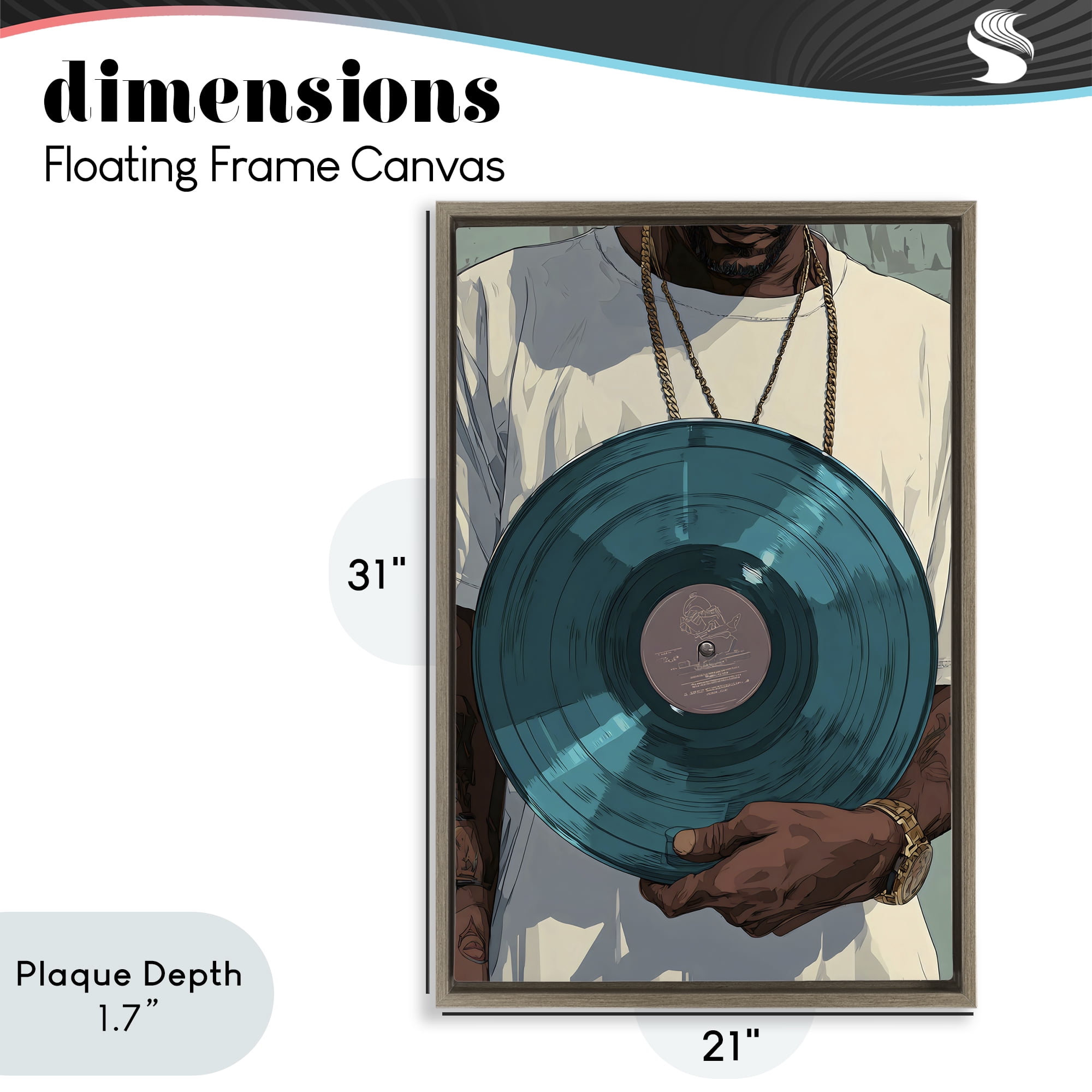 Stupell Industries Musician & Blue Music Record Brown Framed Floater Canvas Wall Art, design by Franklyn Gregory