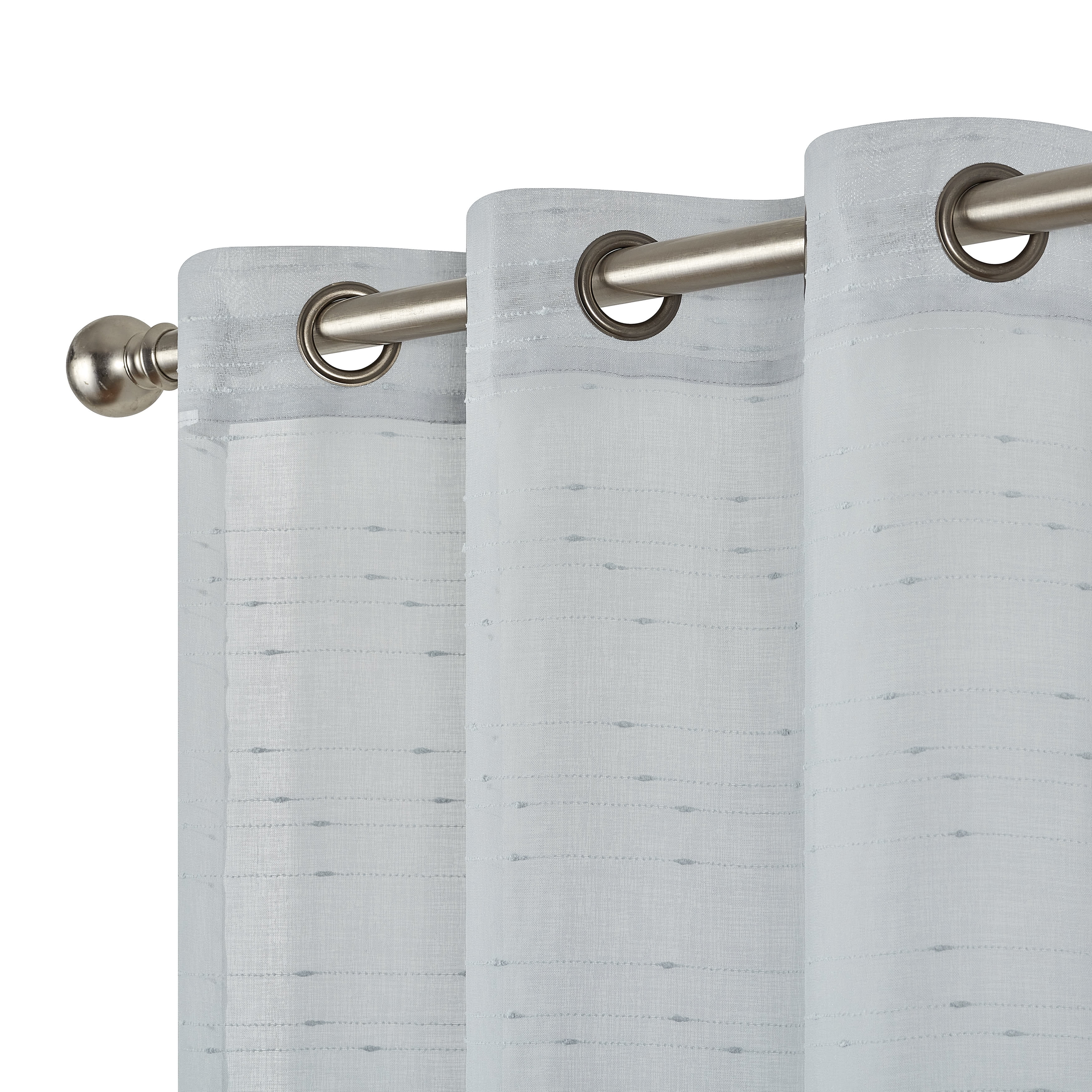 Light Gray Sheer Window Curtain Pair w Tiebacks, 38x96, Rosemary