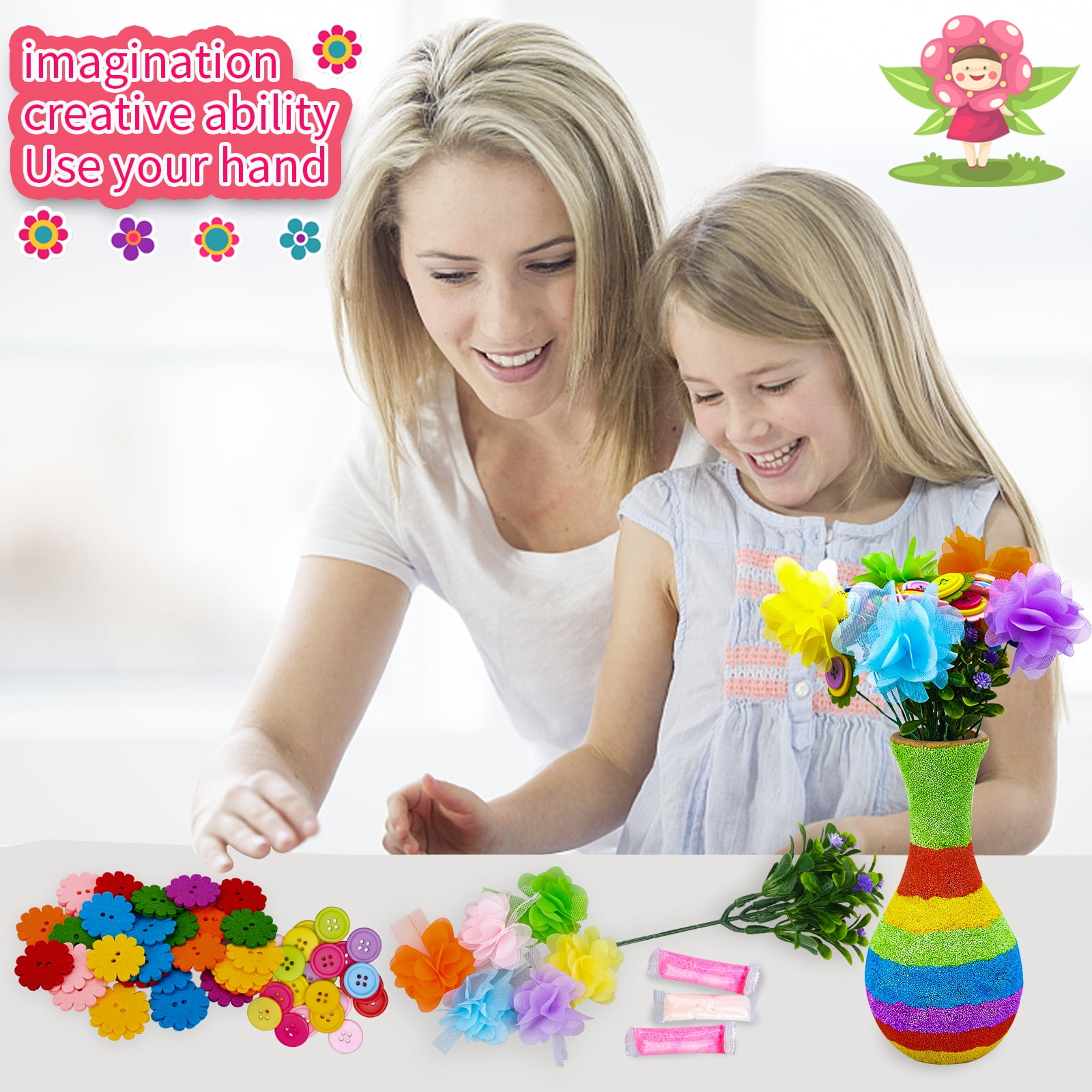 AAOMASSR Crafts for Girls Ages 8-12 Make Your Own Flower Bouquet with  Buttons and Felt Flowers, Vase Art and Craft for Children - DIY Activity  for Boys & Girls Age 6 7