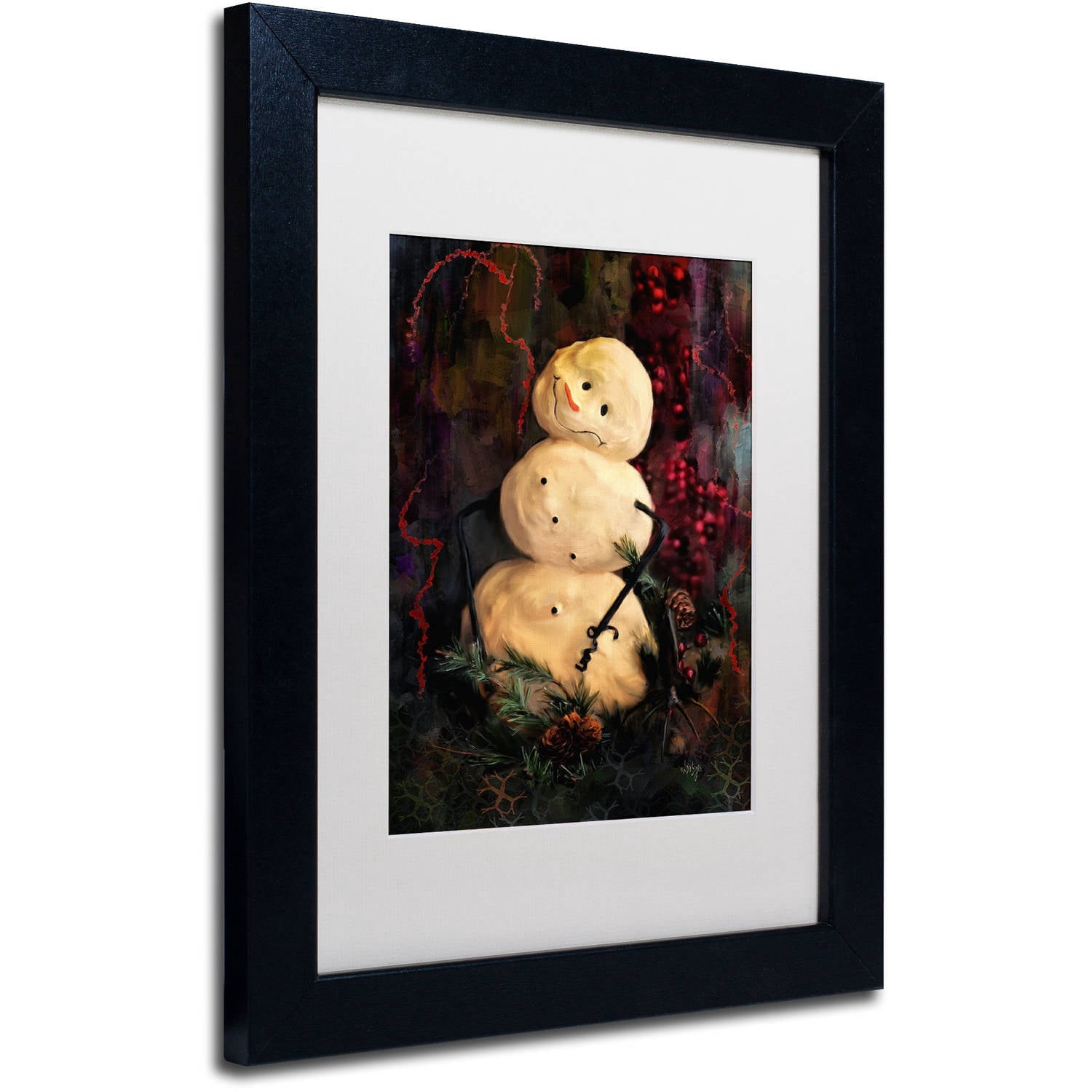 Trademark Fine Art "Forest Snowman" Canvas Art by Lois Bryan White Matte, Black Frame
