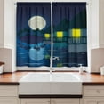 thumbnail image 2 of Ambesonne Tropical Kitchen Curtains, Bungalows and Full Moon, 55"x39", Yellow Dark Teal Indigo, 2 of 3