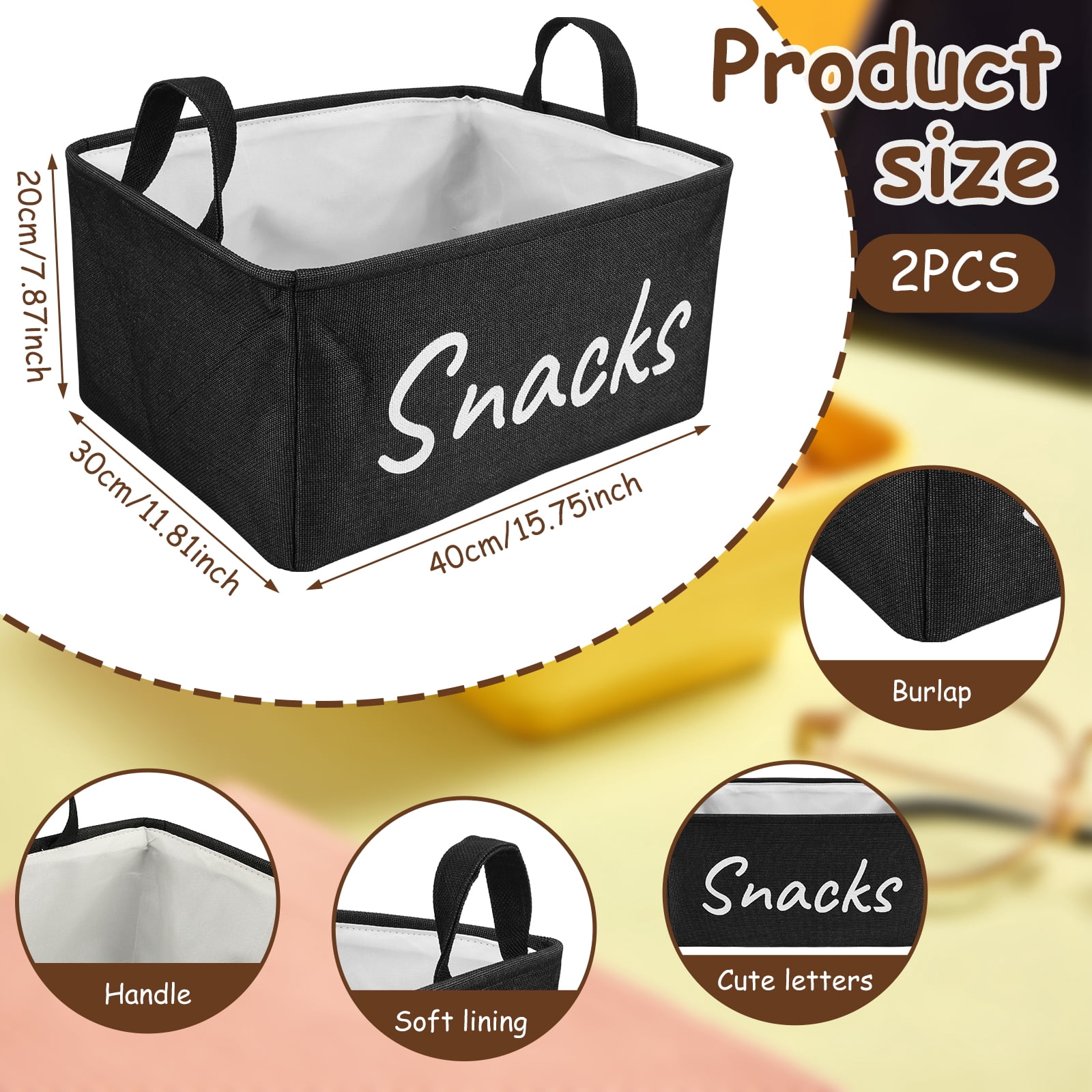 FKSZLL Cloth Snack Basket Organizer Snack Bin for Pantry Large Snack Storage Containers for Storing Chips Pretzels Cookies Popcorn with Handles for Kitchen Home, 15.7x11.8x7.9", 2 Pcs