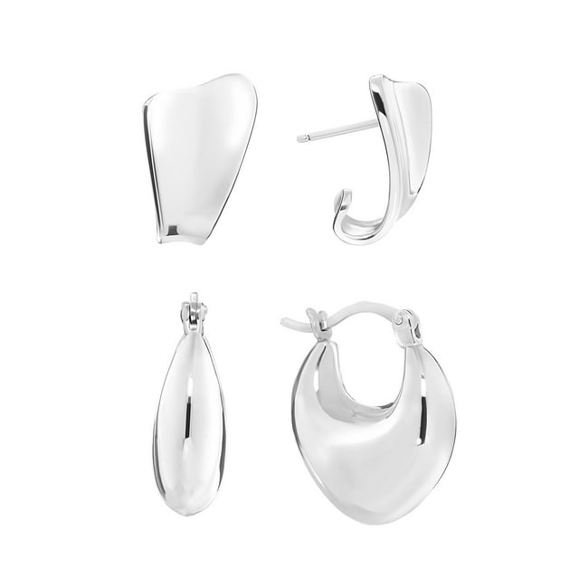 High Polish & Diamond Cut Earring Set in Sterling Silver