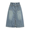 thumbnail image 5 of Edvintorg Kids Clothes Girls Fashion Solid Color Casual A-Line Midi Jean Skirts Summer Denim Skirt with Front Slit, 5 of 8
