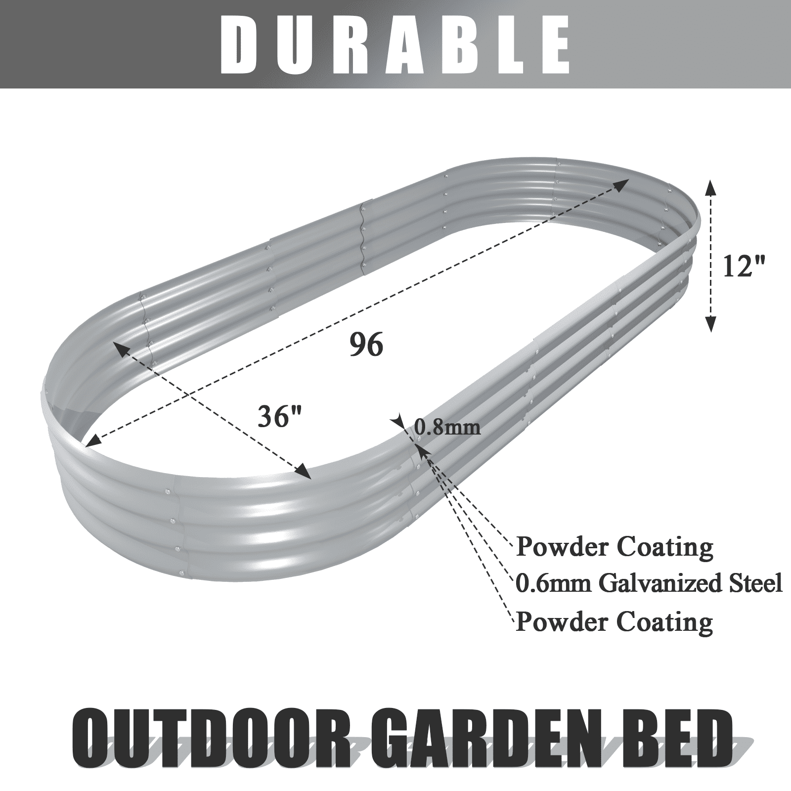 Tramull 2 Pack 8x3x1FT Galvanized Raised Garden Bed Large Metal Planter Box Kit Elevated Raised Garden Planters for Outdoor Plants, Gray