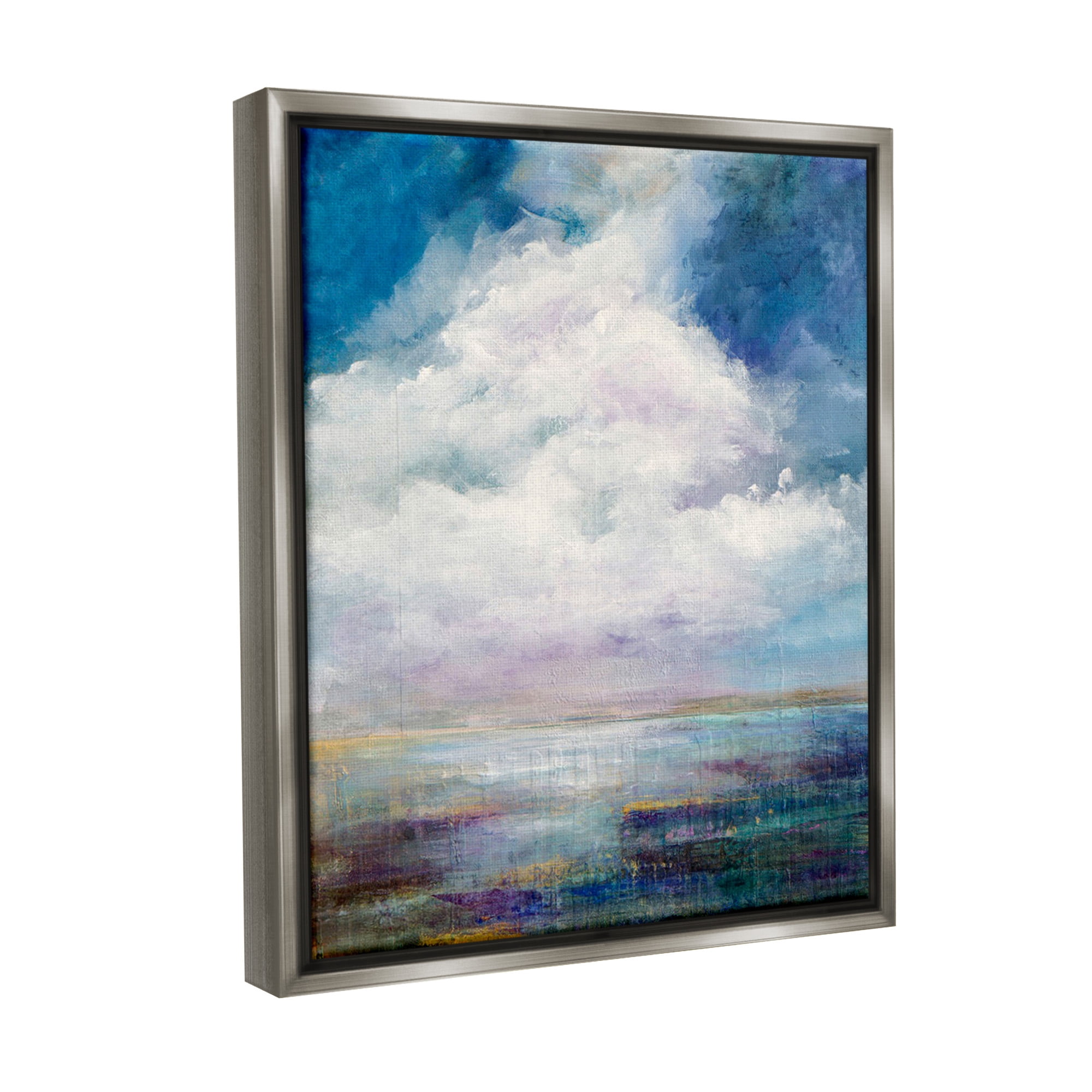 Stupell Industries Traditional Clouds Landscape Landscape Painting Gray Floater Framed Canvas Art Print Wall Art, 17 x 21