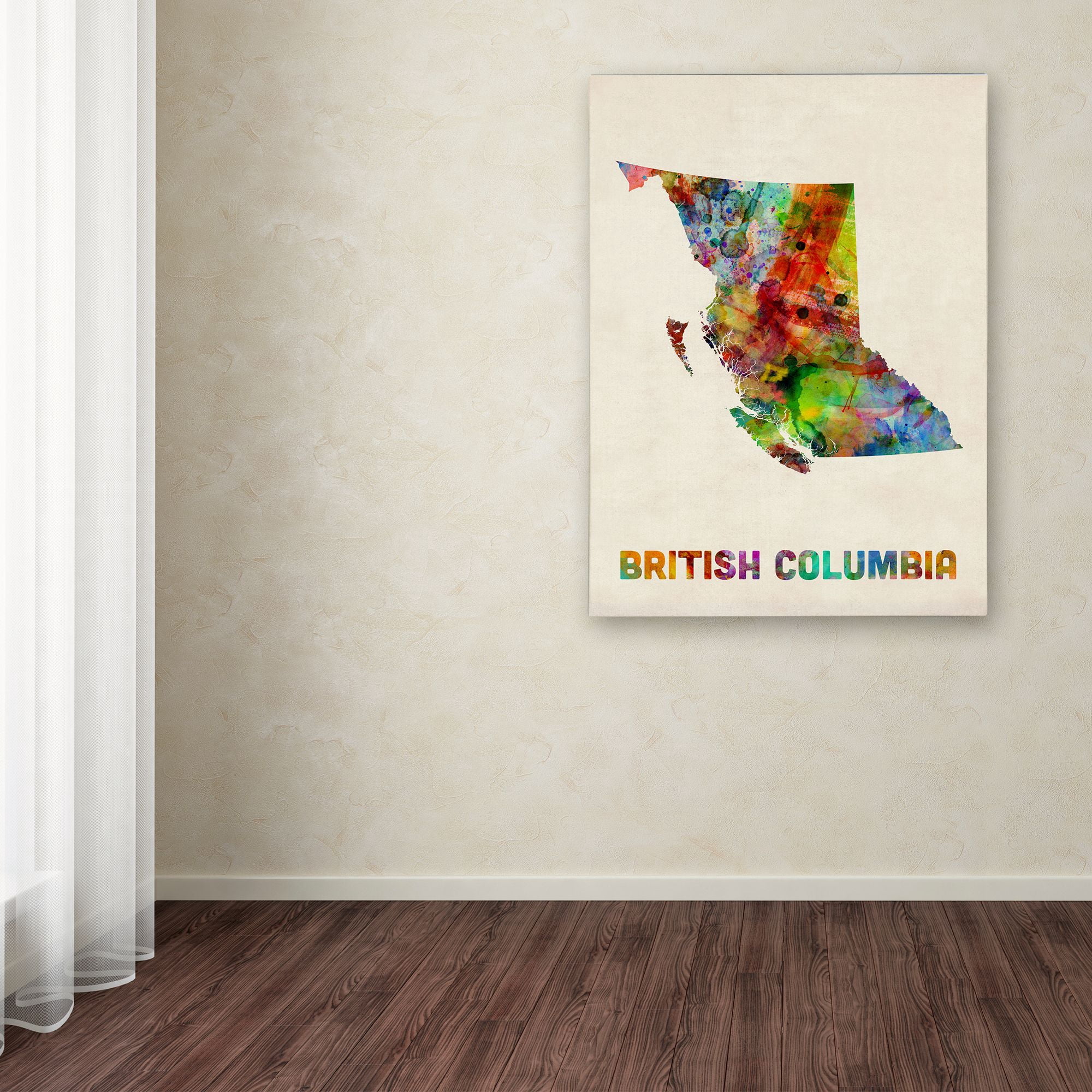 Trademark Fine Art "British Columbia Watercolor Map" Canvas Art by Michael Tompsett