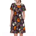 thumbnail image 1 of Fotbe Halloween With Skull Vestido Largo de Moda para Mujer, Vestido Tipo Camiseta con Manga Corta y Estilo Casual a Rayas y Bloques de Color, 1 of 6
