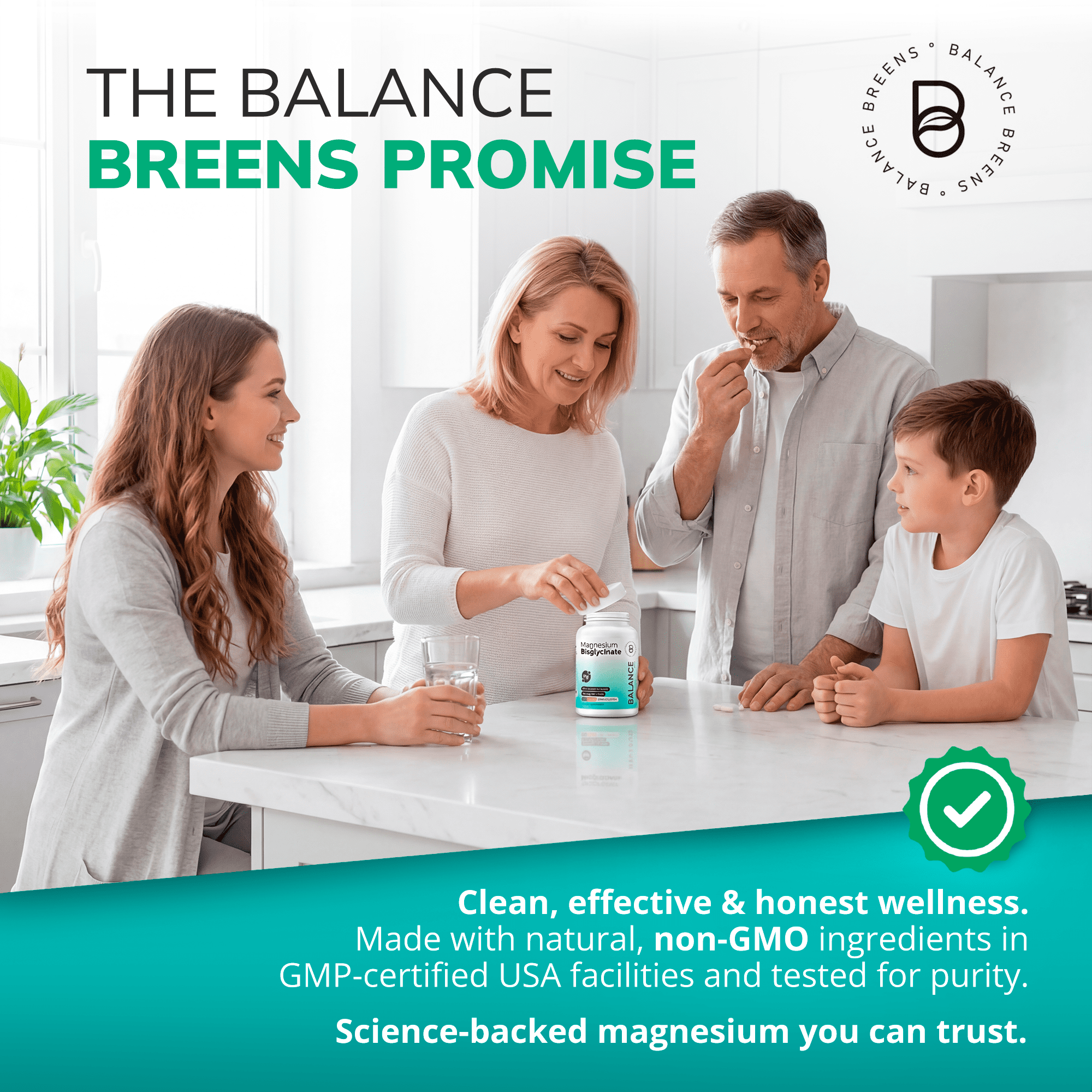 Balance Breens Magnesium Bisglycinate 200mg – Vegan, Non-GMO – Sleep & Muscle Support – 120 Capsules