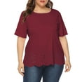 thumbnail image 4 of Plus Size Women's Solid Color Burnt Flower Hollow Wavy Edge Simple Casual Round Neck Short-sleeve T-shirt Top, 4 of 7