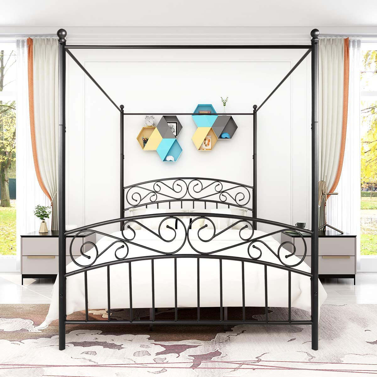correct kern bloed Black Canopy Bed Frame, Queen Size Metal Bed with Headboard&Footboard,  Platform Queen Bed No Box Spring Needed, Metal Canopy Bed with 4-post,  Queen Platform Bed for Kids Adults, Queen, A4593 - Walmart.com