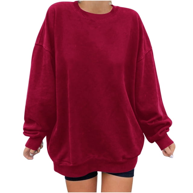Penkiiy Chandail en Molleton pour Femmes Mode Décontractée Manches Longues Col Rond Chandail en Molleton Blouse Vin Y2K Vêtements