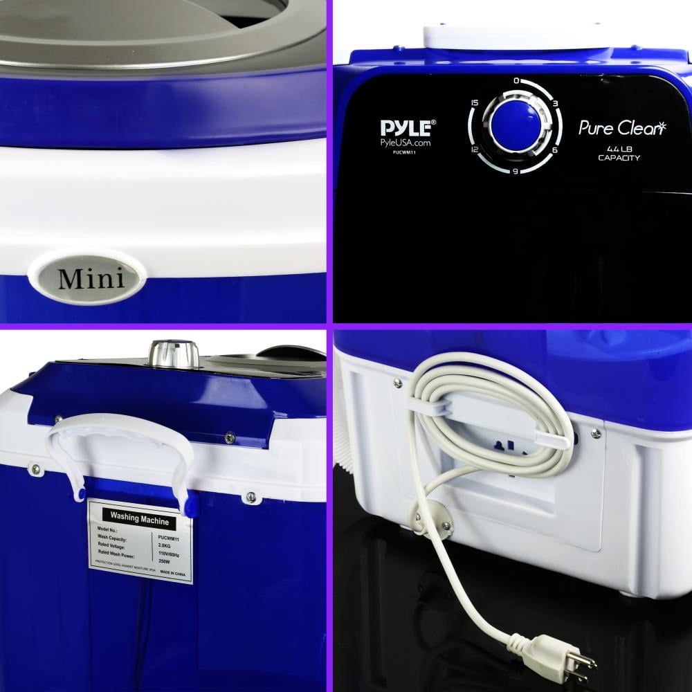 Pyle Upgraded Version Portable Washer - Top Loader Portable Laundry, Mini Washing Machine, Quiet Washer, Rotary Controller, 110V - for Compact Laundry, 4.5 Lbs. Capacity, Translucent Tubs - PUCWM11.5