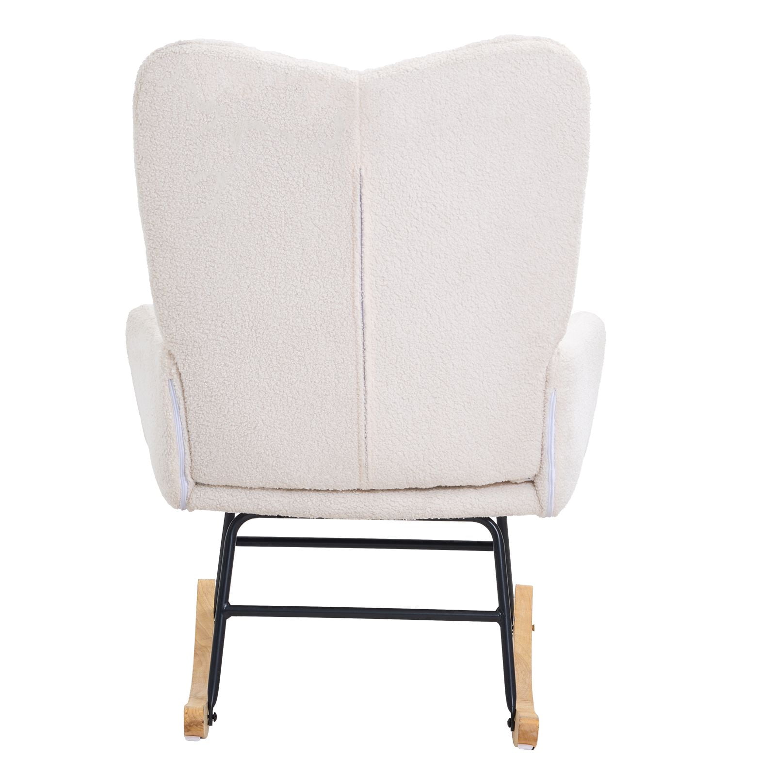Rocking Chair Nursery, Glider Rocking Chair with Soft Seat and High Backrest, 250 lbs Weight Capacity Teddy Fabric, Upholstered Glider Rocker Chair for Nursery, Bedroom, Living Room, Ivory White