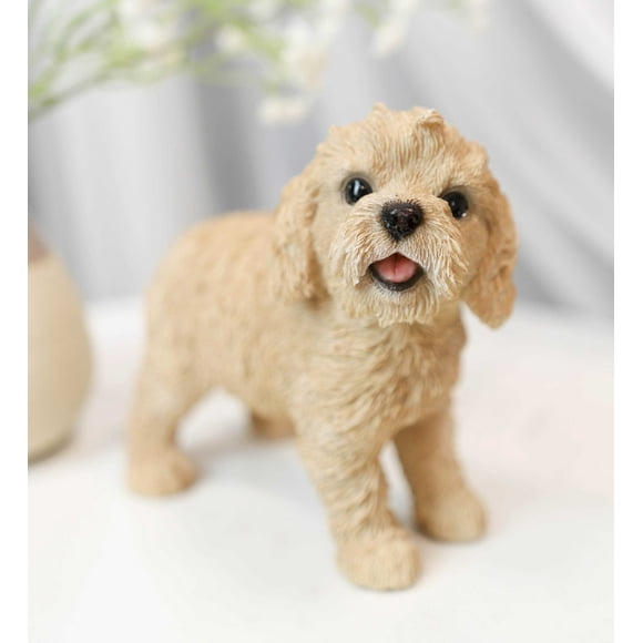 Lifelike Realistic Smiling Labradoodle Puppy Dog Figurine With Glass Eyes 5.5"H