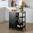 thumbnail image 3 of Gymax Rolling Kitchen Island Utility Storage Cart w/ 3 Storage Drawers & Shelves Black, 3 of 10